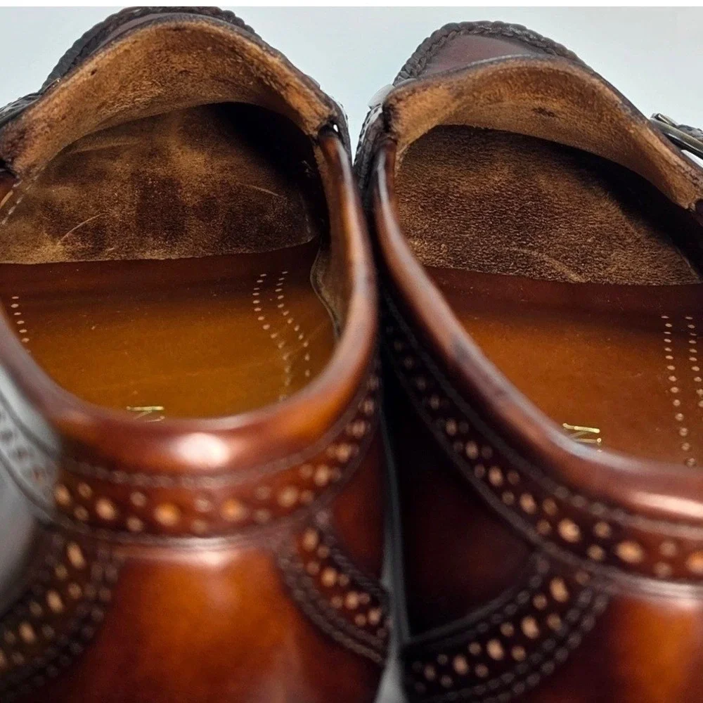 Cole Haan Mens Burgundy Leather Kiltie Monk Strap Wingtip Loafers Made in USA 8